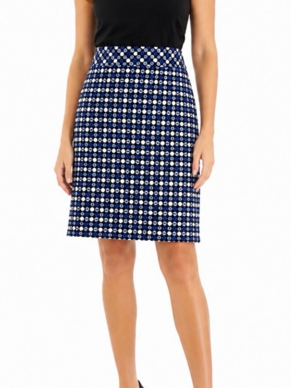 Talbots Wool Blend Tweed Royal Blue, Black & White Patterned Pencil Skirt
